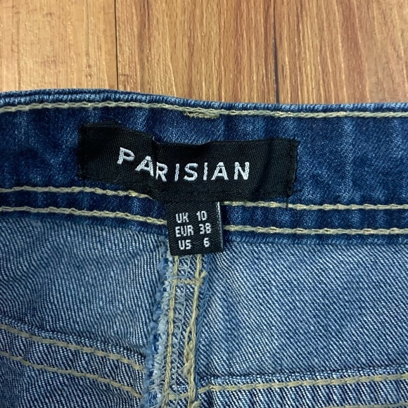 Parisian Midi Distressed Jean Denim Raw Hem Skirt - Picture 8 of 12